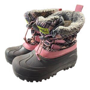 Western Chief Kids Winter Snow‎ Boots Size 2 Pink Plaid & Faux Fur Lining